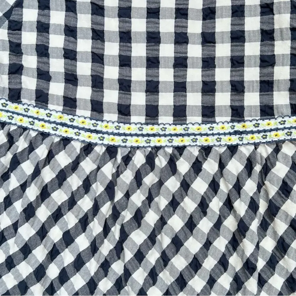 Matilda Jane Dress Girls 8 Navy Gingham Floral Long Sleeve Ruffle Cottagecore